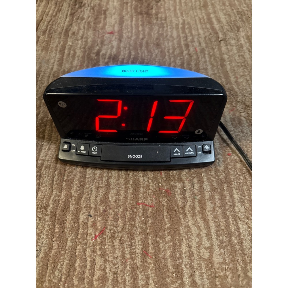 Sharp Digital Alarm Clock with Night Light Snooze Bedside Table Top Tested Works